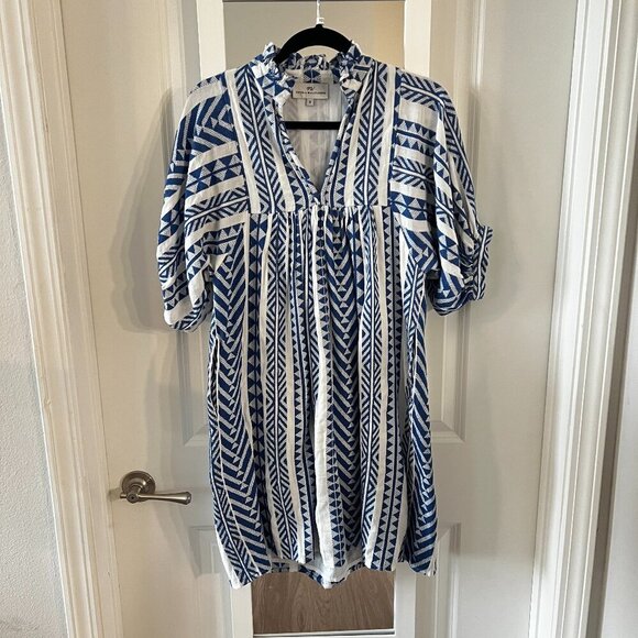 1012 NEVER A WALLFLOWER  Women's High Neck Dress Size Small Color Blue White - Picture 5 of 9